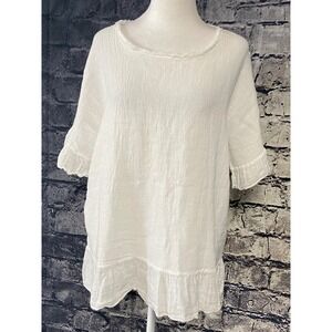 Giuseppa Collection‎ Womens Top Medium White Linen Ruffle Hem Made in Italy